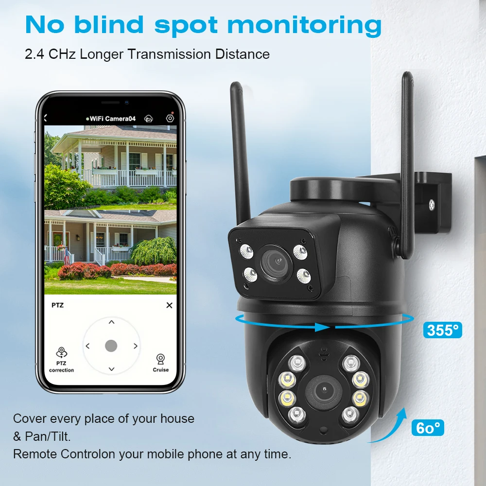 8MP 4K PTZ Wifi カメラ デュアルレンズ デュアルスクリーン AI 人体検出 ワイヤレス屋外 CCTV セキュリティ IP カメラ
