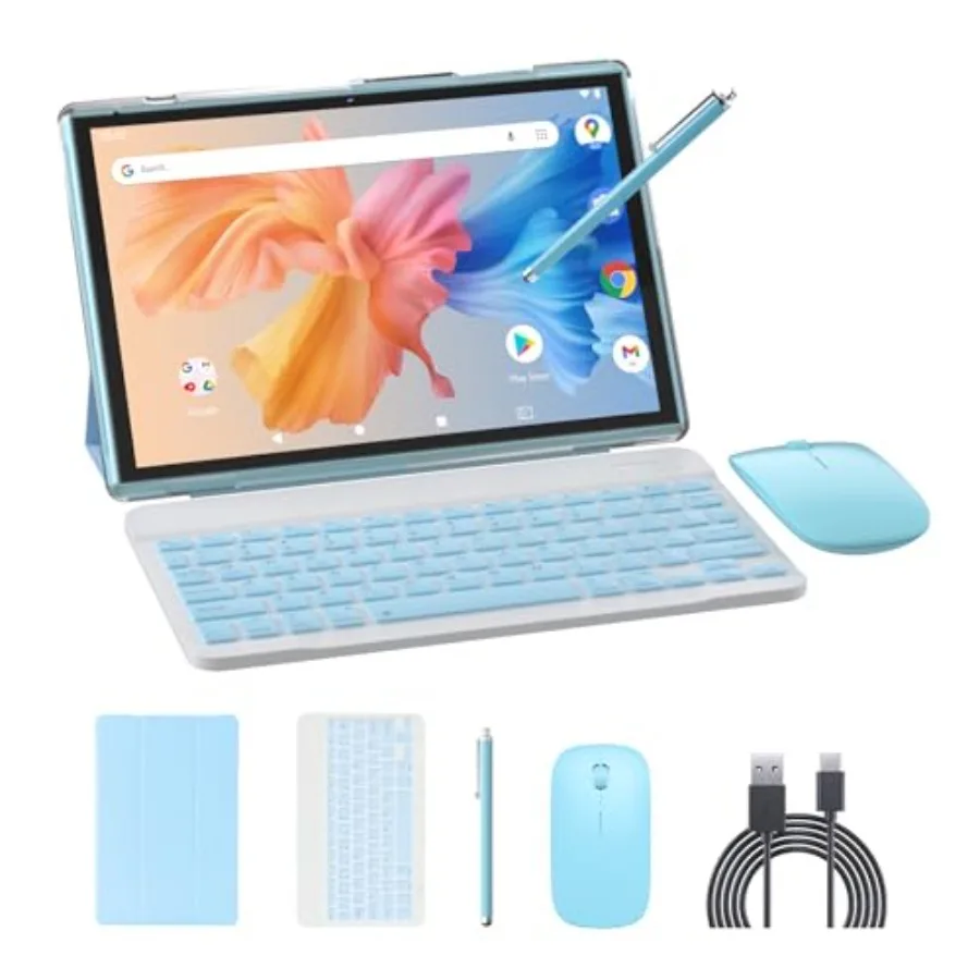 Tablet for work and study ABS plastic black 2-in-1 with keyboard mouse case stylus 32GB ROM+8GB RAM FHD display 6000mAh battery