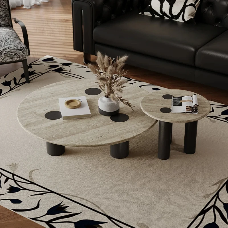 

Natural Cave Stone Tea Table Combination Small Apartment Creative Designer High Sense round Table
