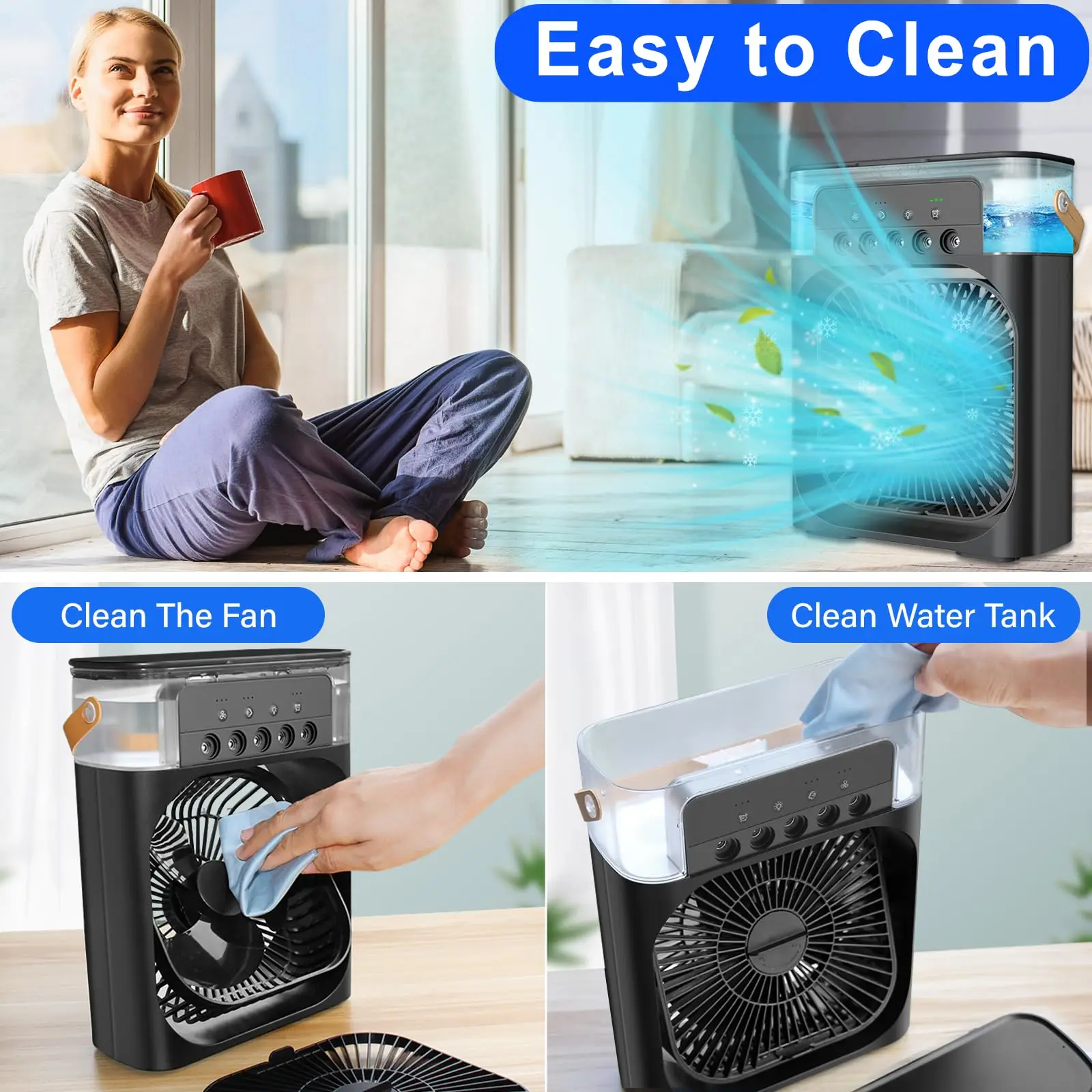 Portable Air Conditioners  Portable AC Quiet Personal Air Cooler,USB Powered Mini Desktop Cooling Misting Fan for Office, Home