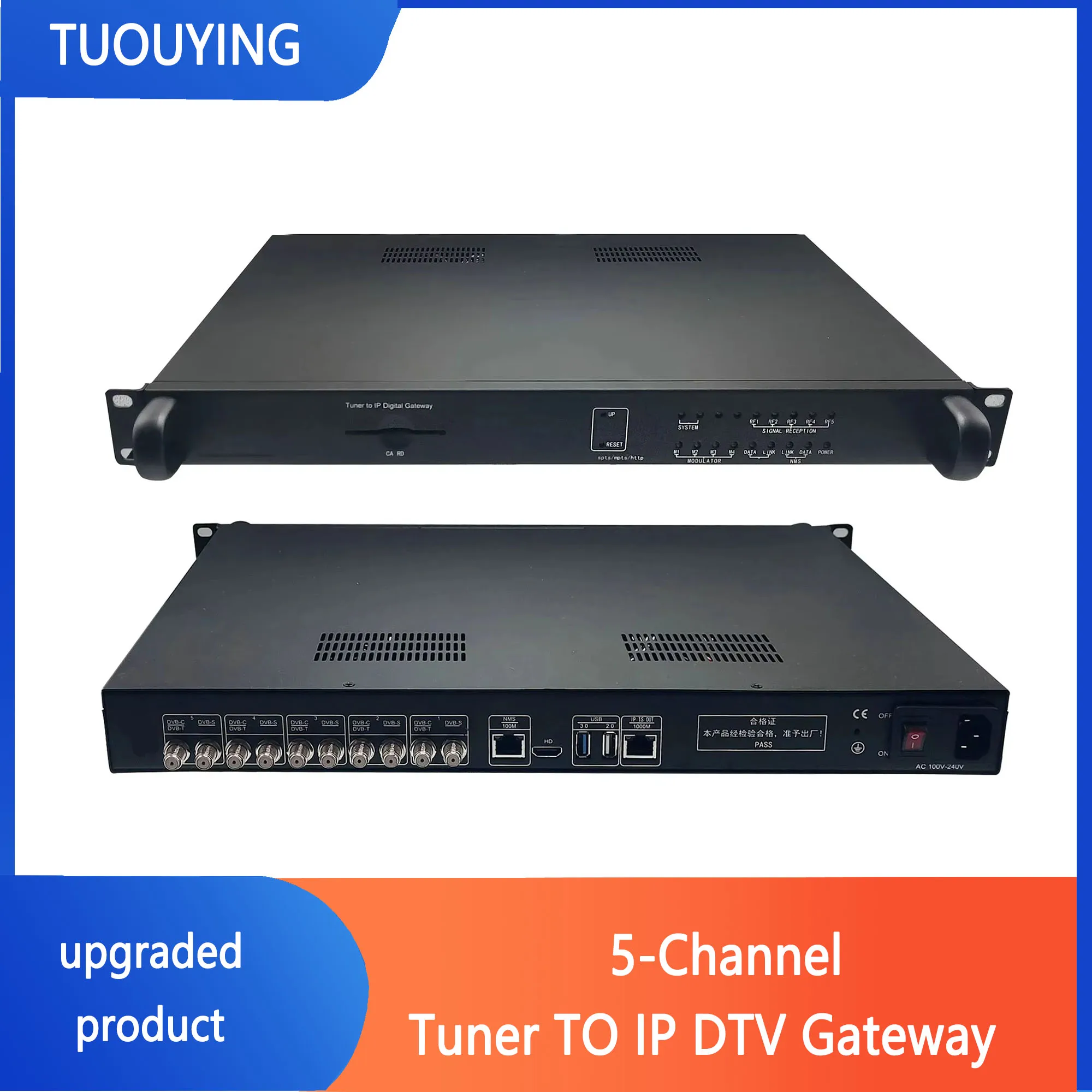 5-Channel Tuner to IP DTV Gateway IRD Receiver DVB-S2  DVB-C DVB-T2 ISDBT to IP UDP HTTP RTSP OSCAM CA Decryption