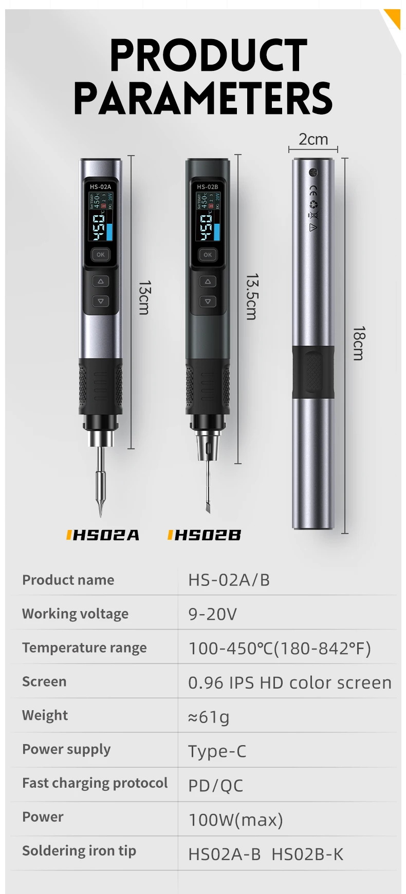 FNIRSI HS-02 Smart Electric Soldering Iron PD 100W Adjustable Constant Temperature Fast Heat Portable Soldering Iron Station Kit