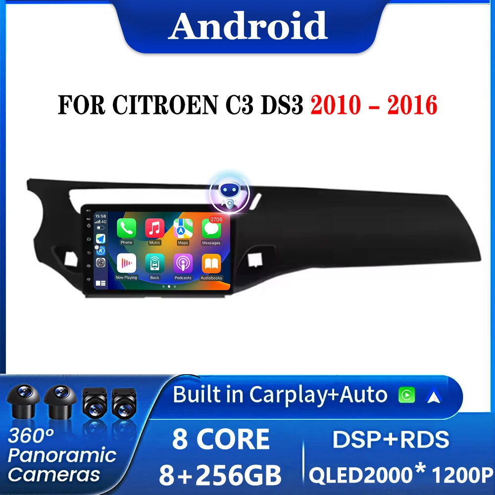 

WiFi GPS Navigation DSP Stereo QLED Screen Android Auto Carplay For Citroen C3 DS3 2010 - 2016 Car Radio Video Multimedia Player