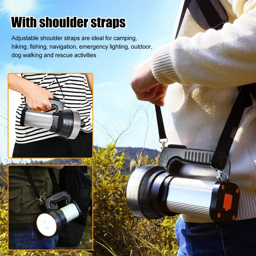 Super Bright 10000w LED Rechargeable Searchlight 8800mAh Handheld Spotlight Outdoor Emergency Power Bank+Shoulder Strap+Bracket