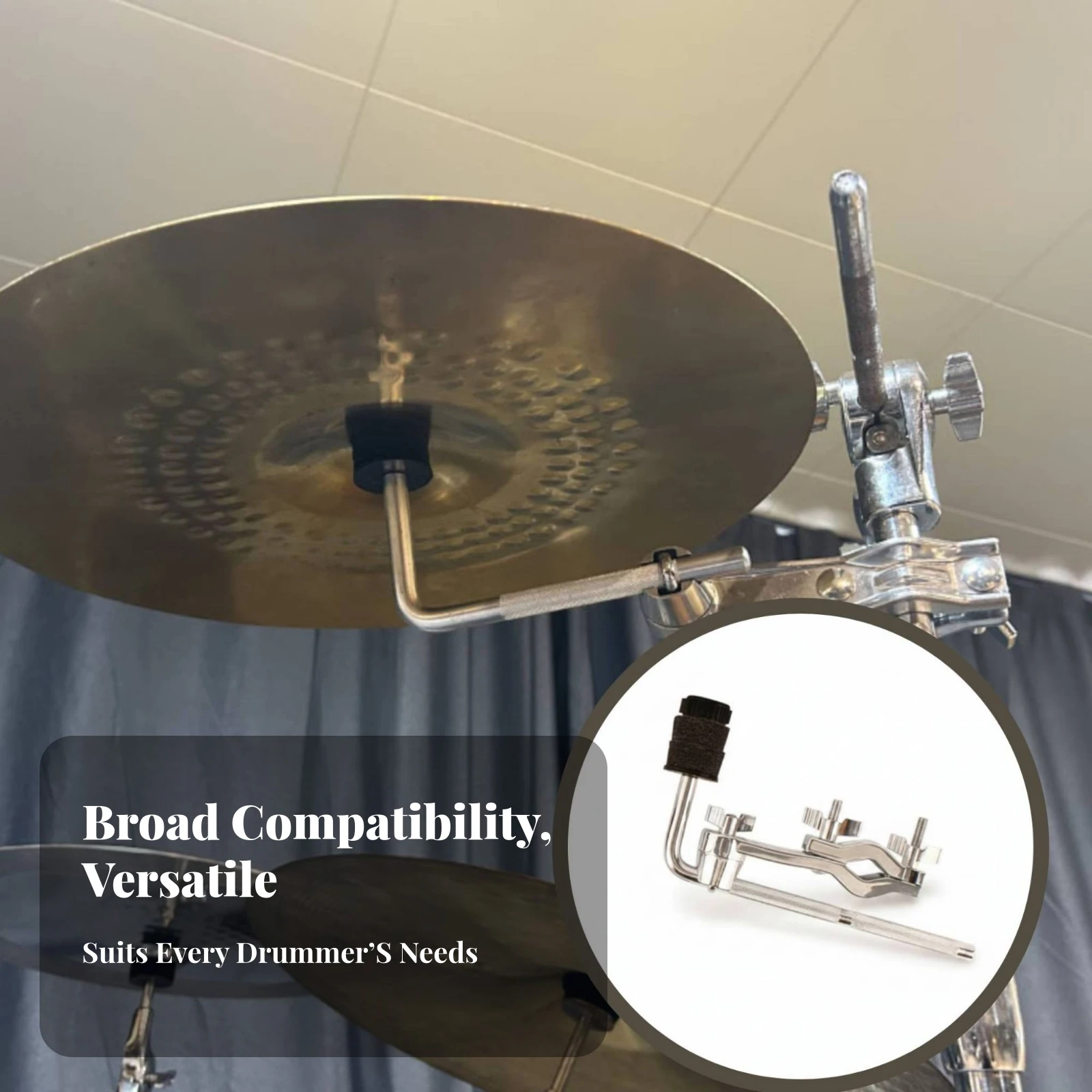 Rigid Drum Hardware Clamp Mount Cymbal Arm Easy to Install Angled Cylindrical Cymbal Arm Knurled Grip
