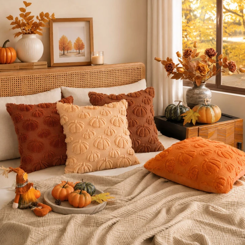45X45/50X50CM Halloween Pumpkin Throw Pillow Cover Plush Festival Stamping Waist Cushion Cover Decor Home Decorative Pillowcase