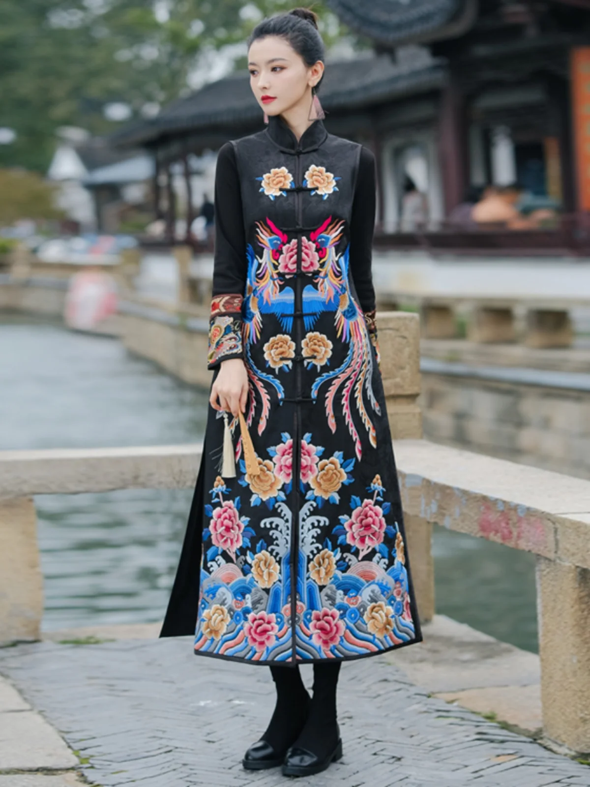 Ethnic Style Heavy Industry Embroidered Vest Trench Coat Single-Breasted Spring New Chinese Retro Sleeveless Long