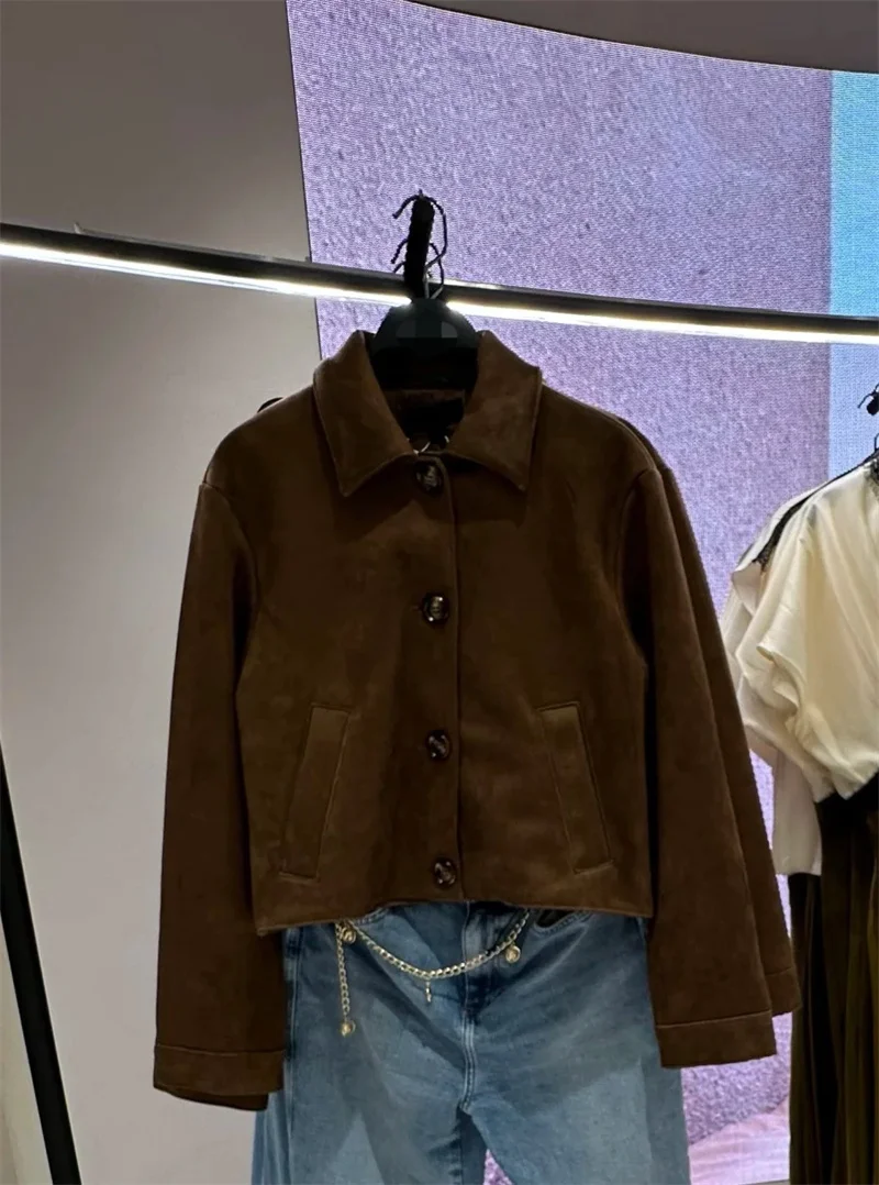 Women's Jacket 2025 New Faux Leather Suede Texture Effect Top Autumn and Winter Retro Fashion Women's Leather Jacket