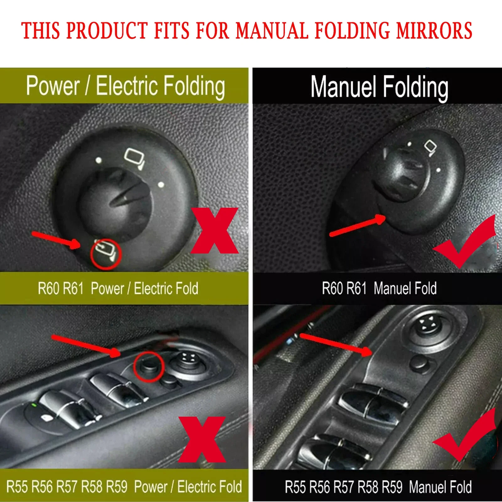 Door Wing Manual Fold Rearview Mirror Cover Cap 51162754913, 51162754914 for MINI Cooper R55 R56 R57 R58 R59 R60 R61 2007-2013