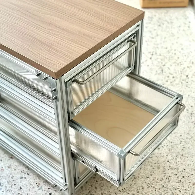 Modern Aluminum File Cabinet with Drawers Mobile Storage Cart for Home Office Study Room Simple Bedside Table Organizer Unit
