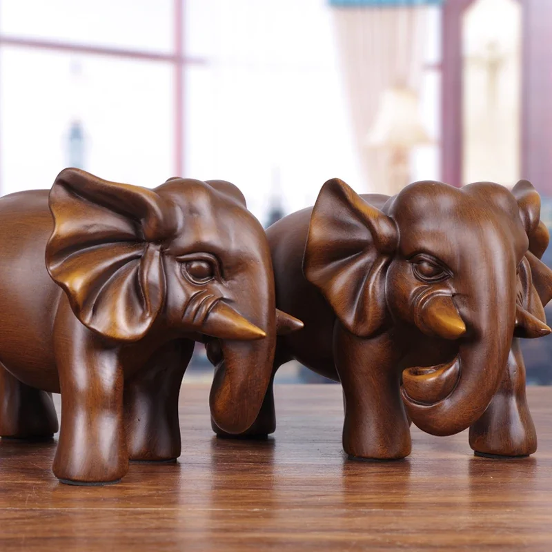 ornament lucky town house real wood carving handicrafts large elephant pair auspicious decoration home living room office