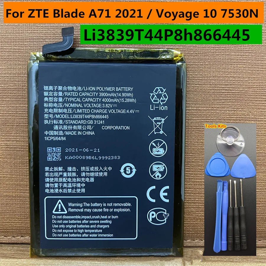 New 4000mAh Li3839T44P8h866445 High Quality Battery for ZTE Blade A71 2021 / Voyage 10 7530N Mobile Phone