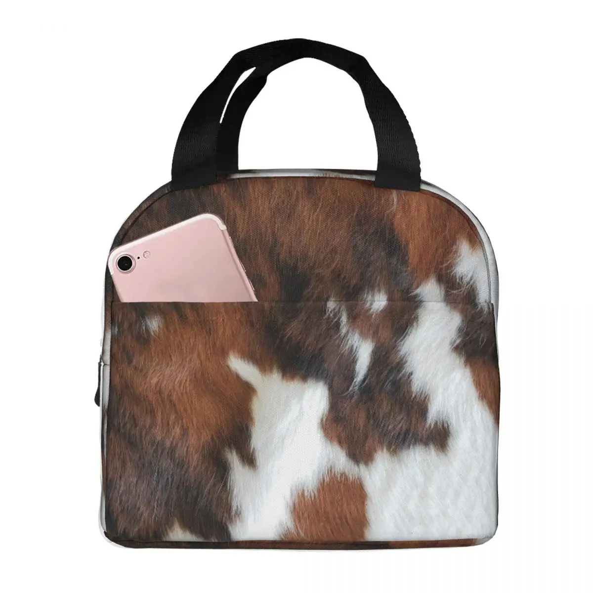 

Highland Cowhide Farm Brown Cow Print Lunch Bag Women Insulated Kawaii Portable Reusable Waterproof Cute Lunch Bags for Women