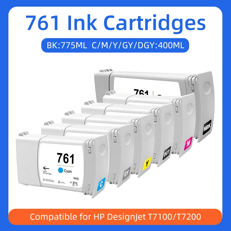 

761 Ink Cartridge Compatible for HP761 For HP DesignJet T7100 T7200 Printer 6Colors CM991A CM992A CM993A CM994A CM995A CM996A