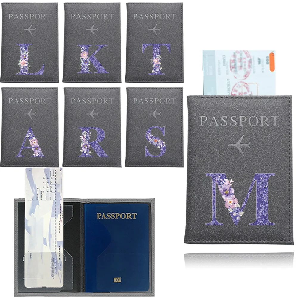 Airplane Travel Passport Cover Unisex Passport Credit Card Holder UV Printing Purple Flower Series Business Card Passport Wallet