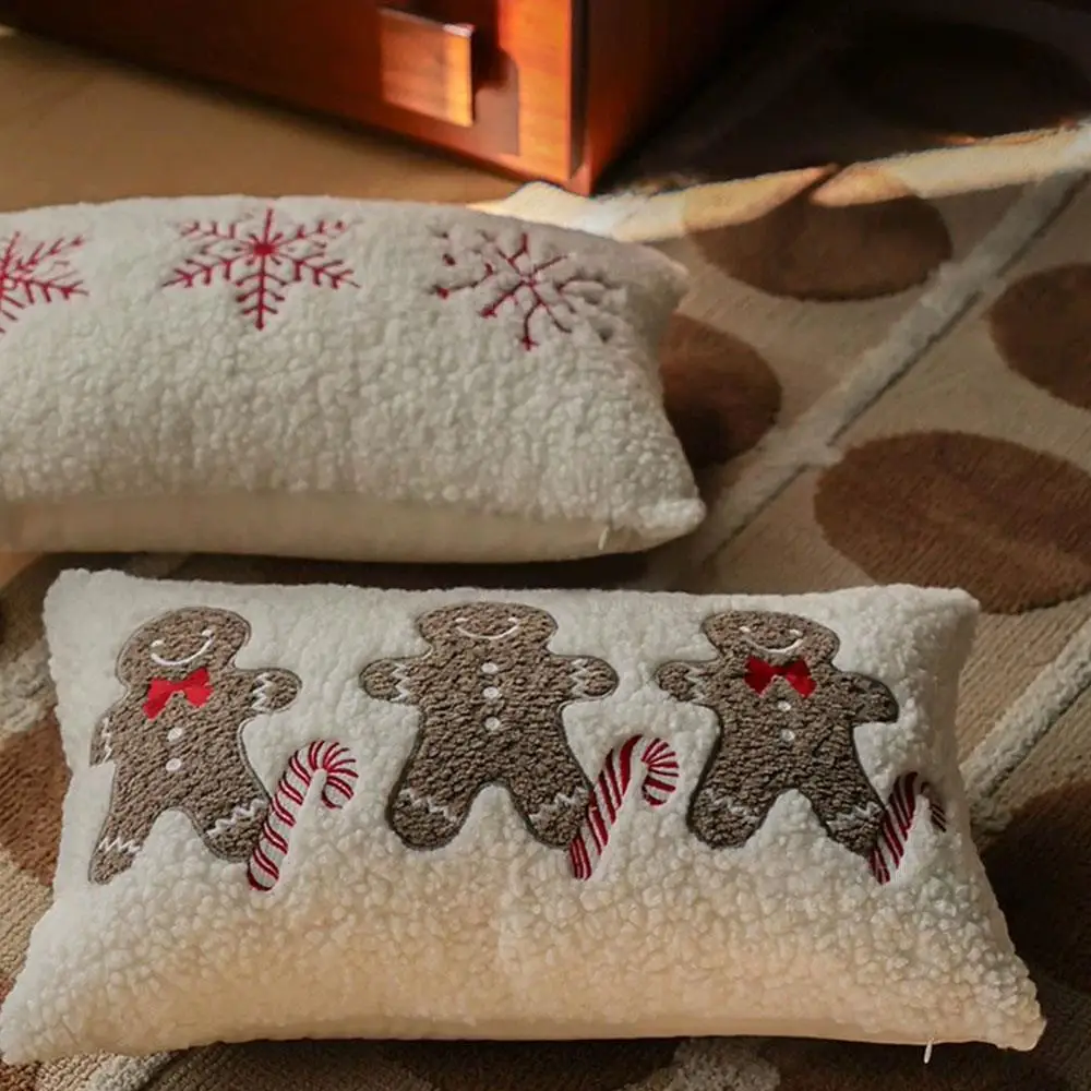

1Pc Red Christmas Cushion Covers Embroidery 'HOHOHO' Snowflake Gingerbread Man Cushion Pillow Cover Festive Home Decor Accessory