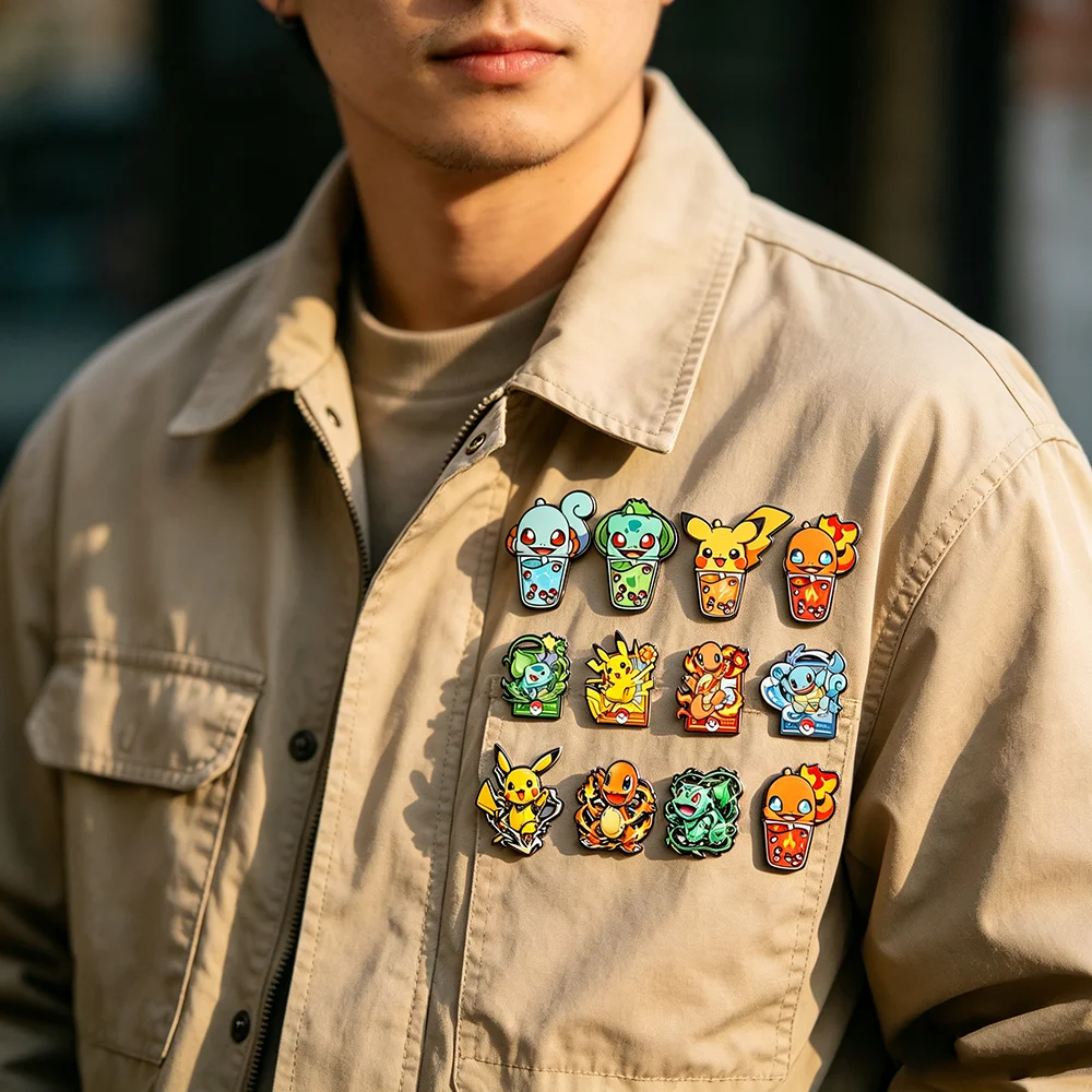 12pcs Anime Cartoon Monster Enamel Brooch Collection Cute Creature Metal Lapel Pins Fashion Accessory for Backpack Clothing