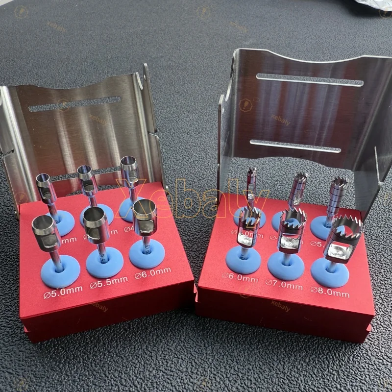 6Pcs Dental Implant Tools Bone Removal Tools Tissue Punch Kit Stainless Steel Dental Implant Tissue Punch Surgical Instrument