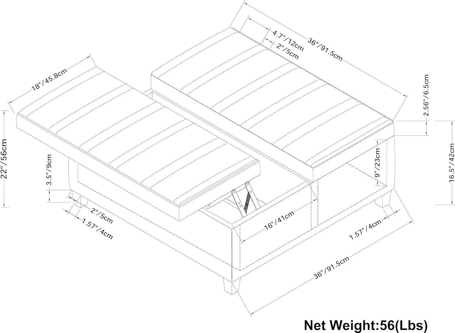 36 inch Wide Square Coffee Table Lift Top Storage Ottoman, Cocktail Footrest Stool