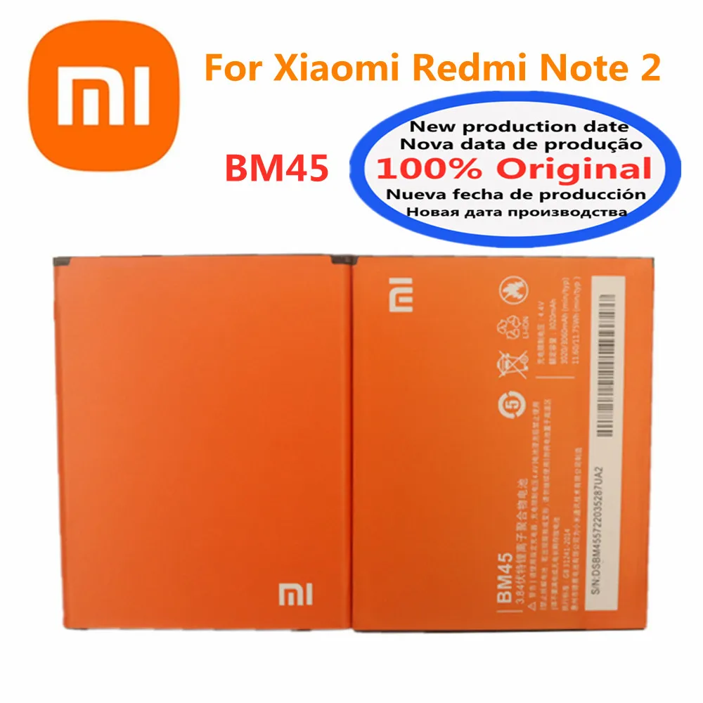 

BM45 Original Phone Battery For Xiaomi Redmi Note 2 Hongmi Note2 Mobile Phone Battery Bateria Batteries Real Capacity 3020mAh