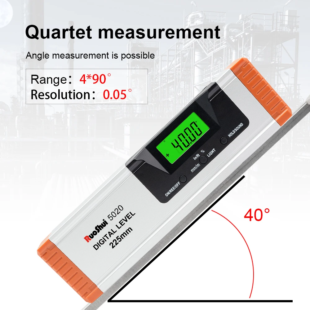 RuoShui Digital Protractor Angle Finder Inclinometer electronic Level 360 degree Aluminum Alloy Magnets Level Ruler 225mm