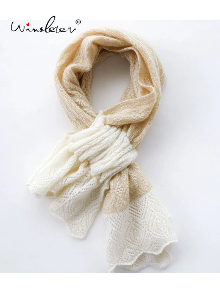 Winsleter-100%Cashmere Elegant Knit Scarf, Hollowed-out Color Blocking, Women Korean Versatile Warm Sarves, 2026 Autumn A69716CC