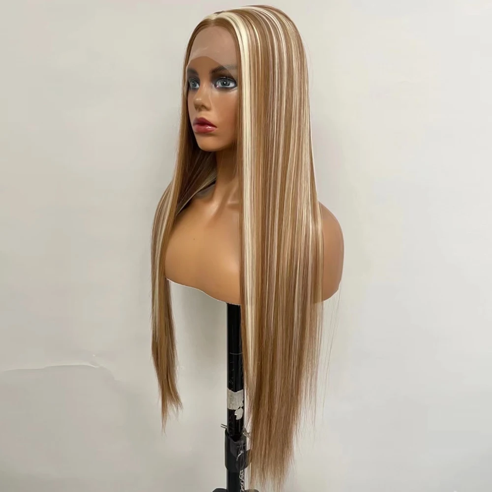 Sintético Long Straight Lace Front Perucas para as Mulheres, Breakdown Livre, Mix Cor, Fibra de Alta Temperatura, Cosplay Diário, Boa Qualidade