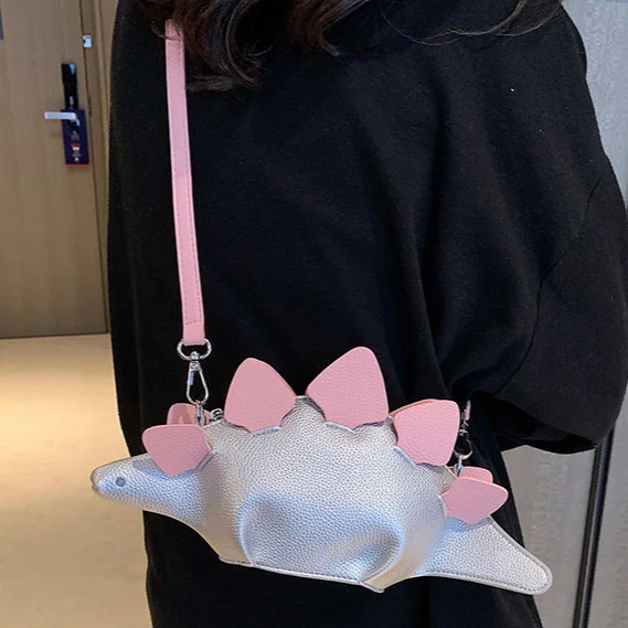 2023 New Cartoon Stegosaurus Handbag PU Leather Kawaii Dinosaur Dolls Crossbody Bag Simple Girls Small Shoulder Bag Cute Satchel