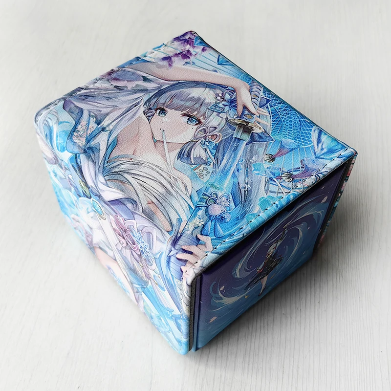 Genshin impact Kamisato Ayaka DIY PU การ์ดสะสมแบบพกพาคุณภาพสูงกล่องเก็บของเล่นเกมอะนิเมะของขวัญ