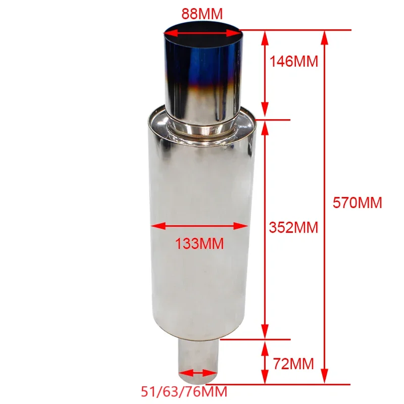 DEFT 51/63/76mm Interface Universal Car Exhaust Pipe Rear Muffler Tip 3.5'' 88mm Out Smoking Tube Stainless Steel Auto Tailpipe