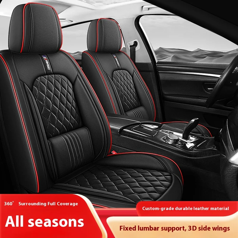 

Five-seat car seat covers with fixed lumbar support, contoured design for comfort, fits most vehicles.