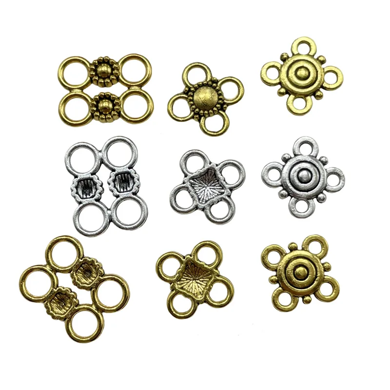 30pcs Connector Charms Popular Flower DIY Jewelry Findings Making For Wholesale Zinc Alloy Accessories Antique Silver Gold Color