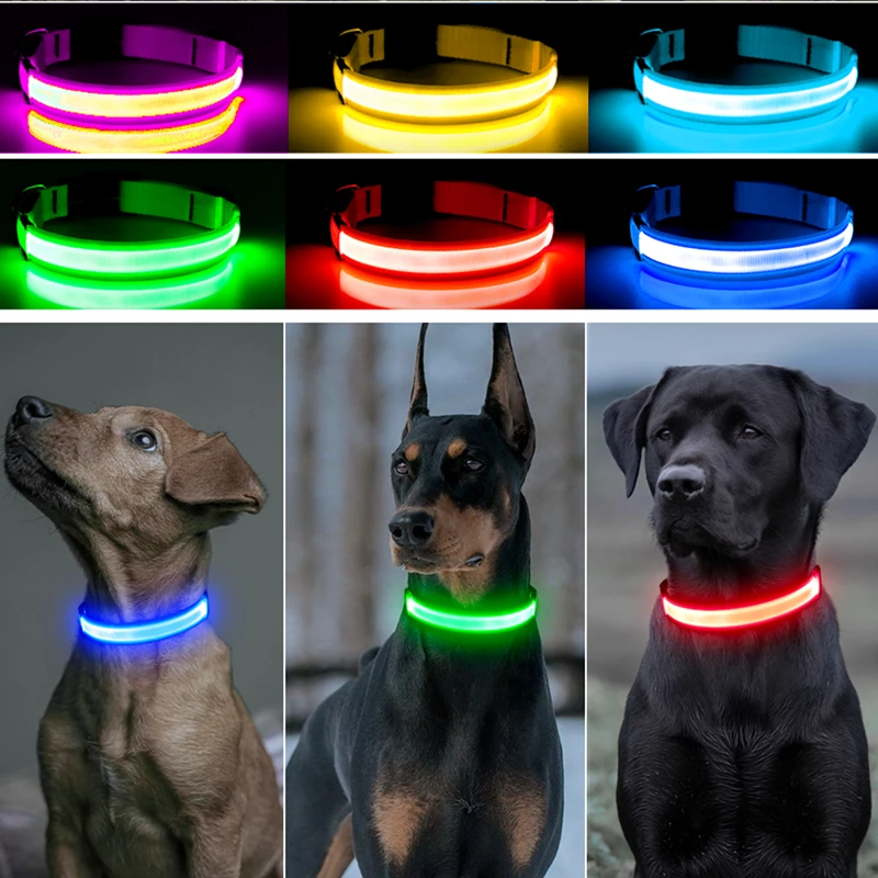 LED Luminous Collar Adjustable Glowing Dog Collar USB Rechargea  Flashing Anti-Lost/Avoid Car Accident Collar Dogs Pet Products