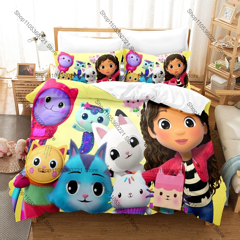 Gabby's Dollhouse Kids Bedding 3Pcs Duvet Cover Set Soft Breathable Bed Set For Girls Bedroom All Sizes Available