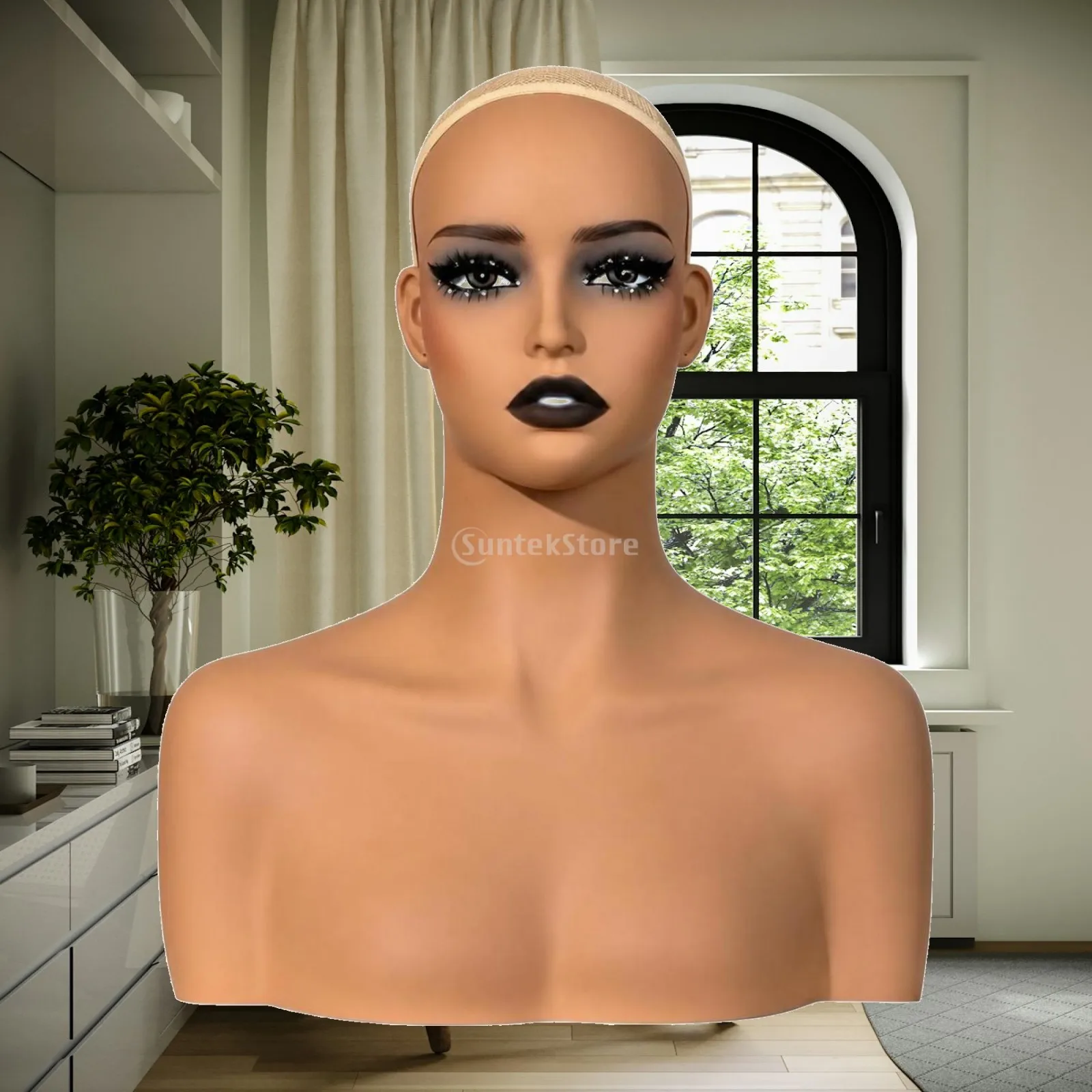 Elegant PVC Mannequin Head Bust for Wig Hat Jewelry Display with Painted Face and Lashes