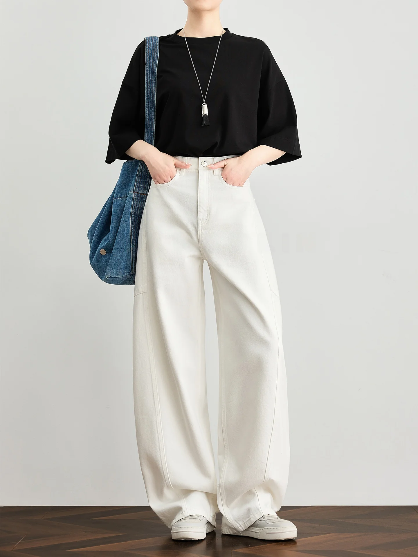 

FAESSLIN White Wide Leg Jeans Women's Tall Extended Drapey Knife Denim Pants Commute Style High Waist Cotton Blend