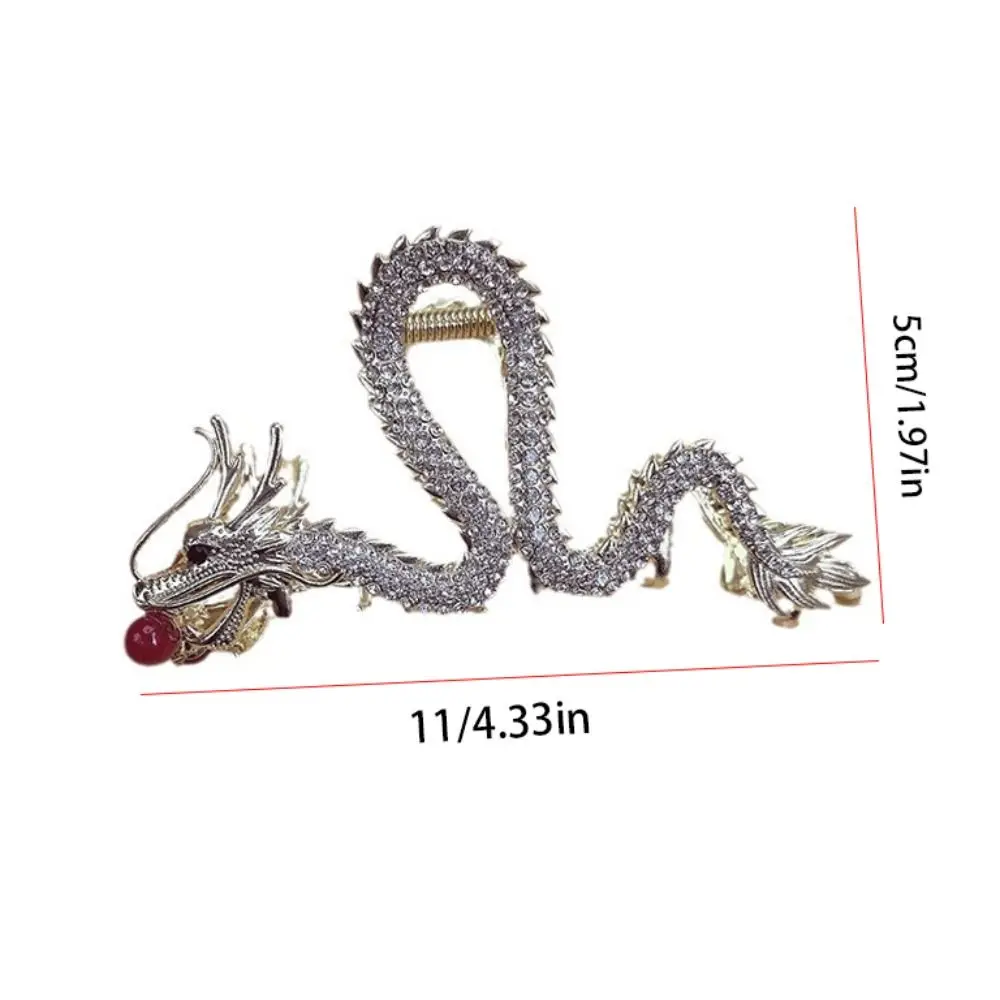 Cute Red Zodiac Dragon Hair Claw Cartoon New Year Headwear Animal Hair Clip Grab Clip Headdress Rhinestone Shark Clip Female