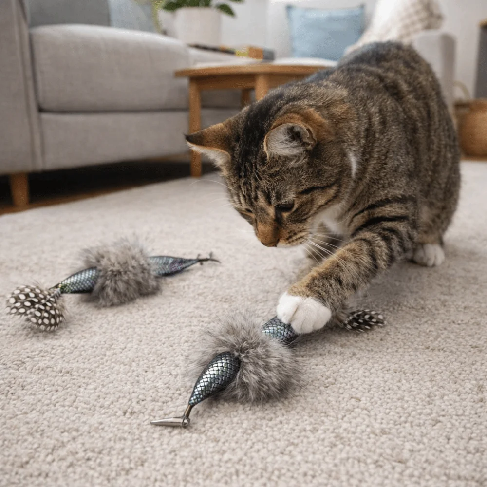 

2 Pieces Bite Resistant Cat Teaser Stick Replacement Head Mermaid Shape Polyester Interactive Cat with Sound Cat Crinkle Sound