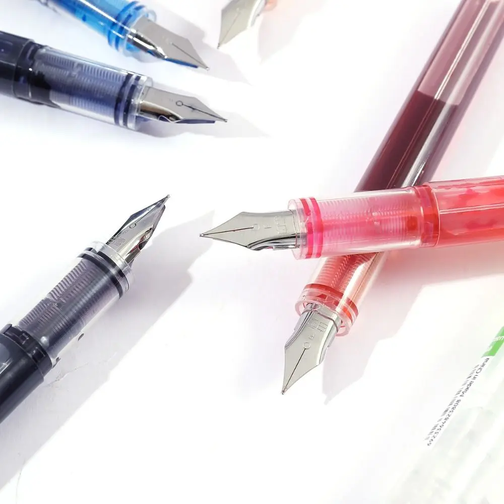 Large Capacity Fountain Pen F Nib Quick-Drying Writing Ink Pens 0.5mm Multi-Color Straight Liquid Pen School Supplies