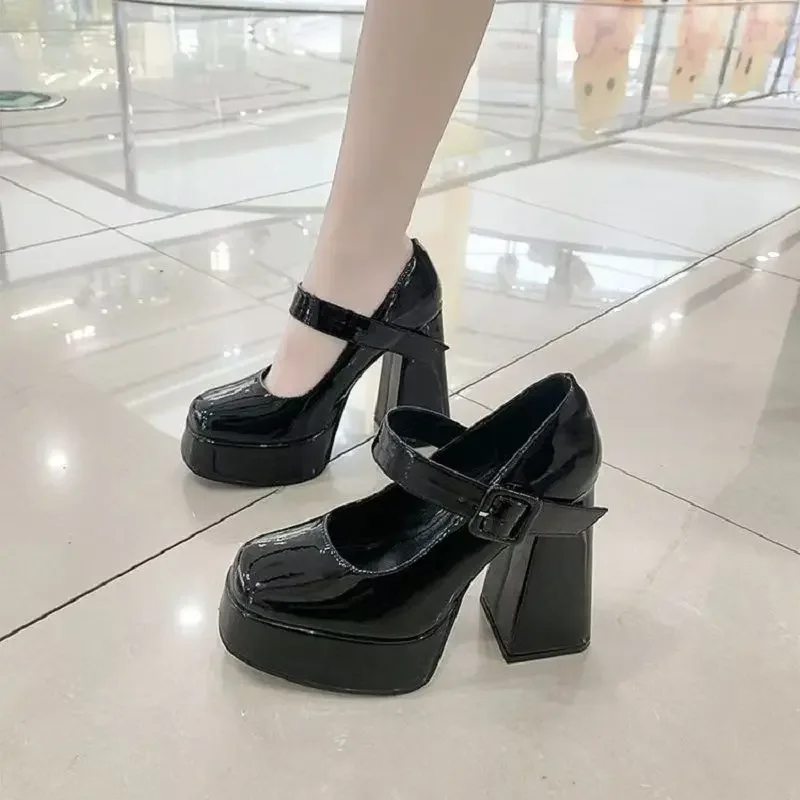 

Women's Mary Janes Classic Black High Heels Shoes High Quality Patent Leather High Heels Single Shoes Women Pumps Platform Shoes