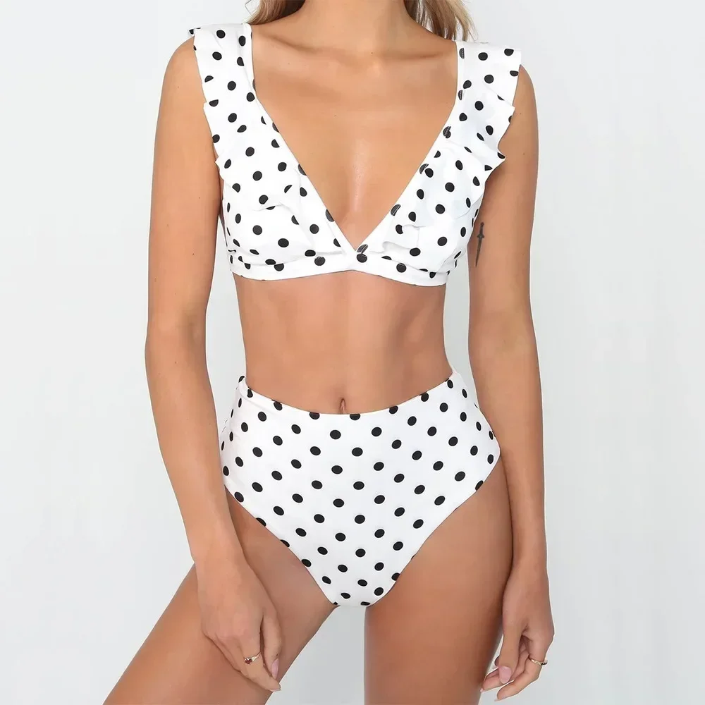 2026 Sexy Bikini Women Swimwear Swimsuit Dot Ruffle High Waist Deep V Bikinis Set Beach Bathing Suit Female Trajes De Bano Mujer