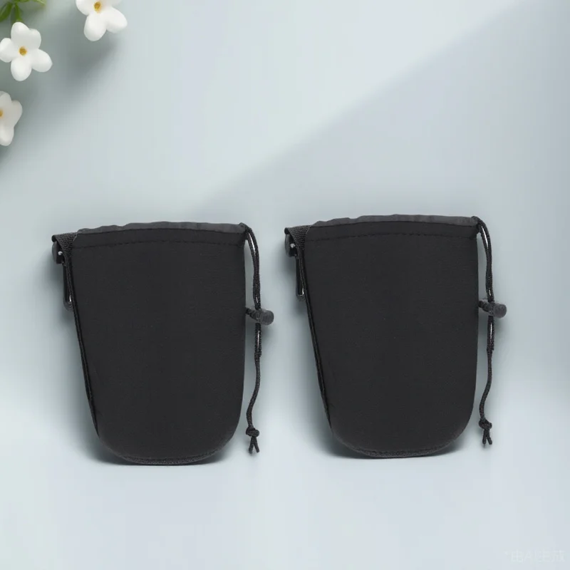 

2Pcs Drawstring Neoprene Lens Pouch Bag for Dslr Camera Shockproof Thermal Insulation Elasticity Impermeable Flexible Black