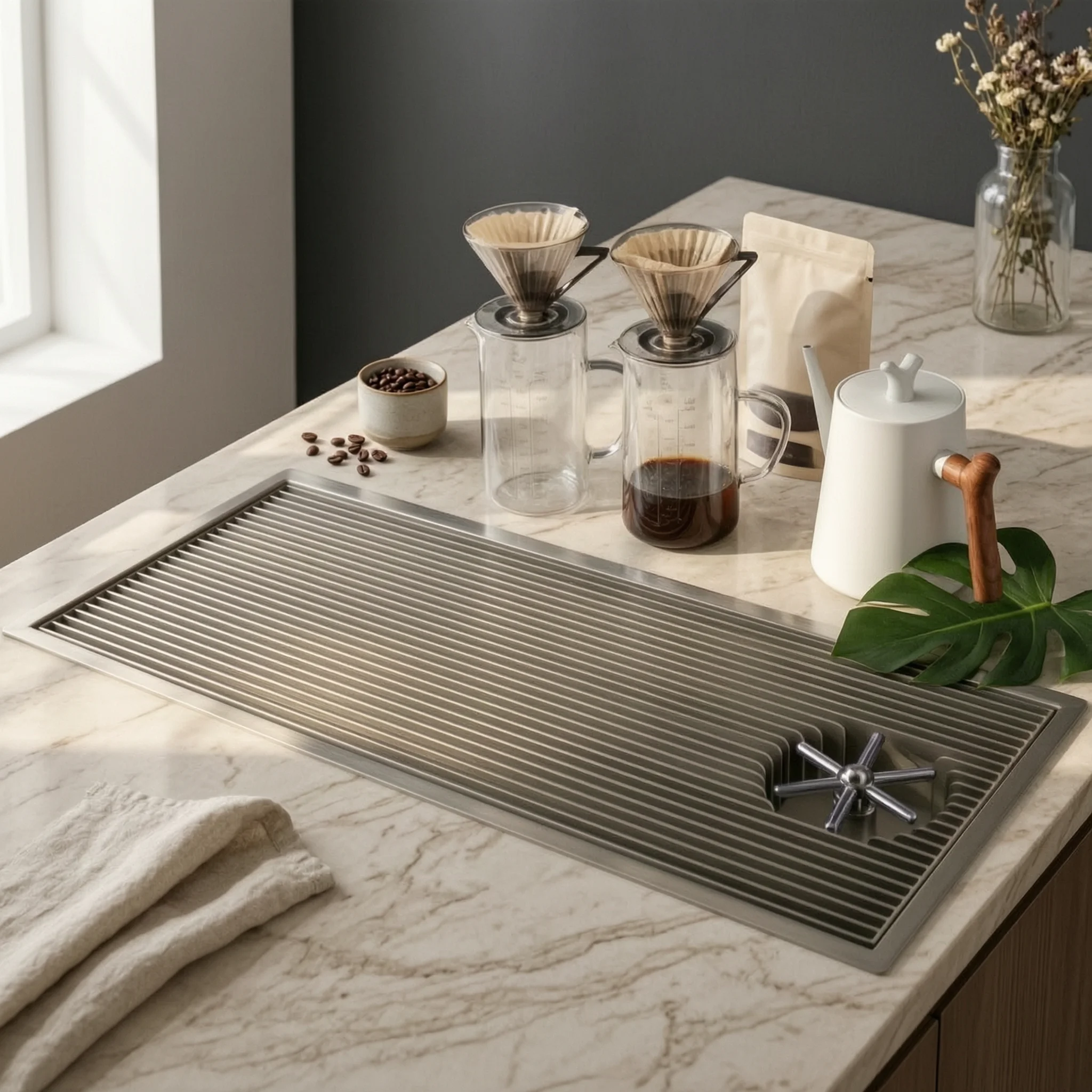 Cup Washing Drain Rack Rectangular Coffee Drainage Tray Drainage Tray with Drain Fitting Sleek-Profile Multi-Functional