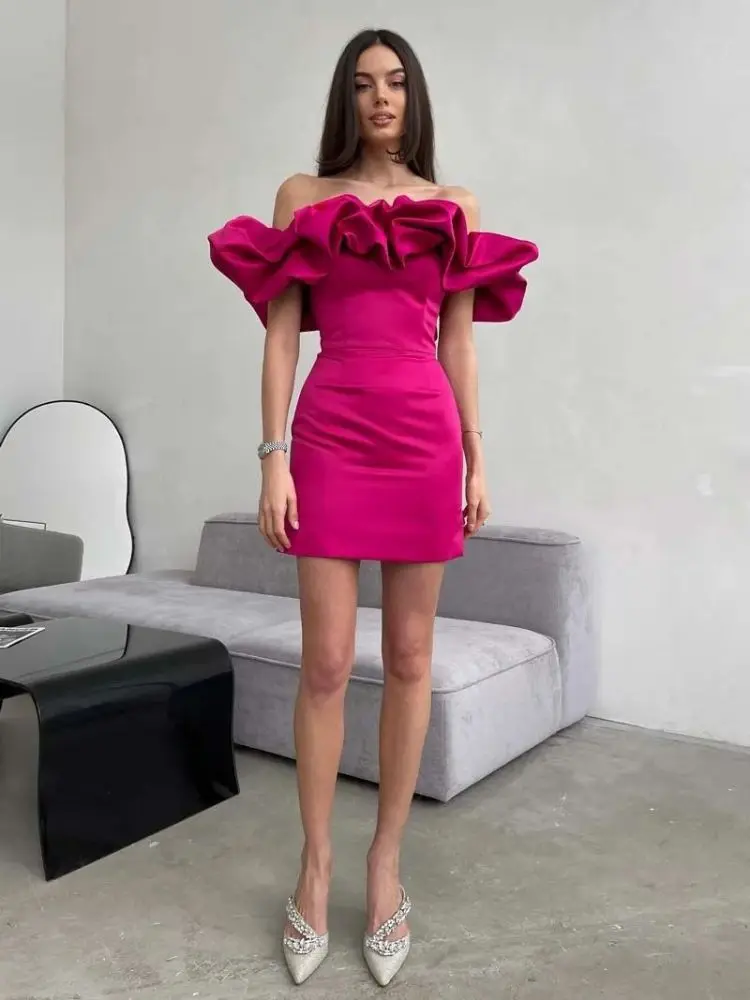 

Sexy Pink One-oulder Pleated ort Dr Women's Par Costume High Waist Zipper Sle Floral Birthday Celebration