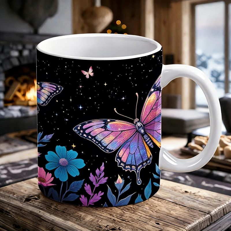 

1pcs Starry Glitter Butterfly Ceramic Mug with Handle, Creative Coffee Cup, Milk Cup, Office Tea Cup, Water Cup, Fade-Resistant