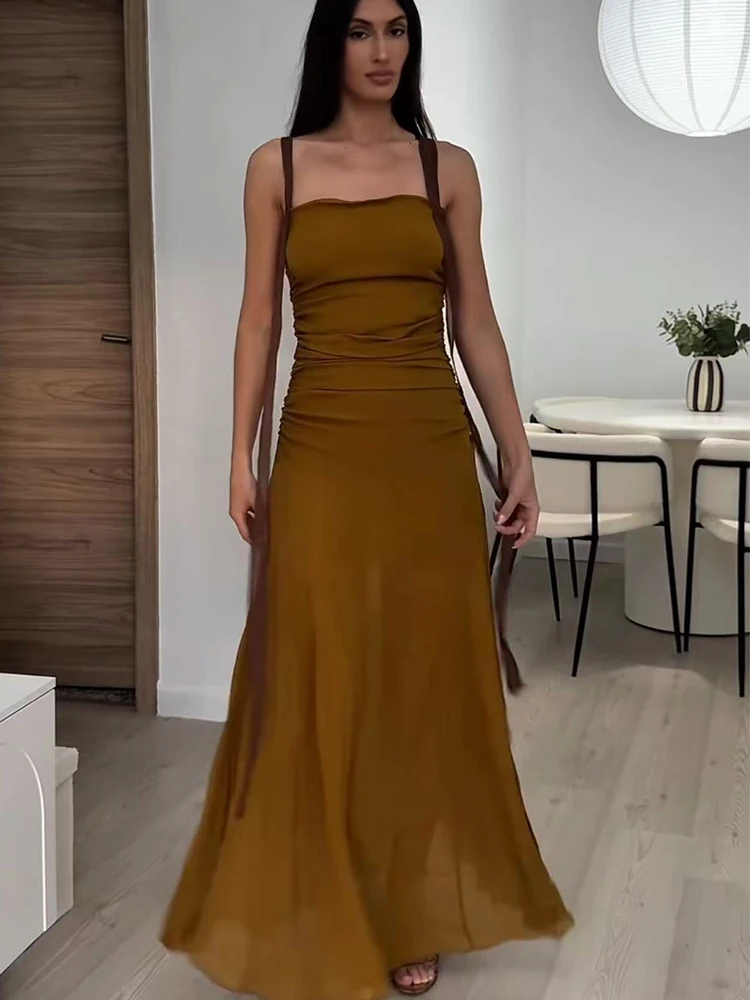 TFMLN Sexy Women's Wide Sling Dress Summer Strap Sleeveless Ankle Length Dresses Fashion Backless Female Party Dress New
