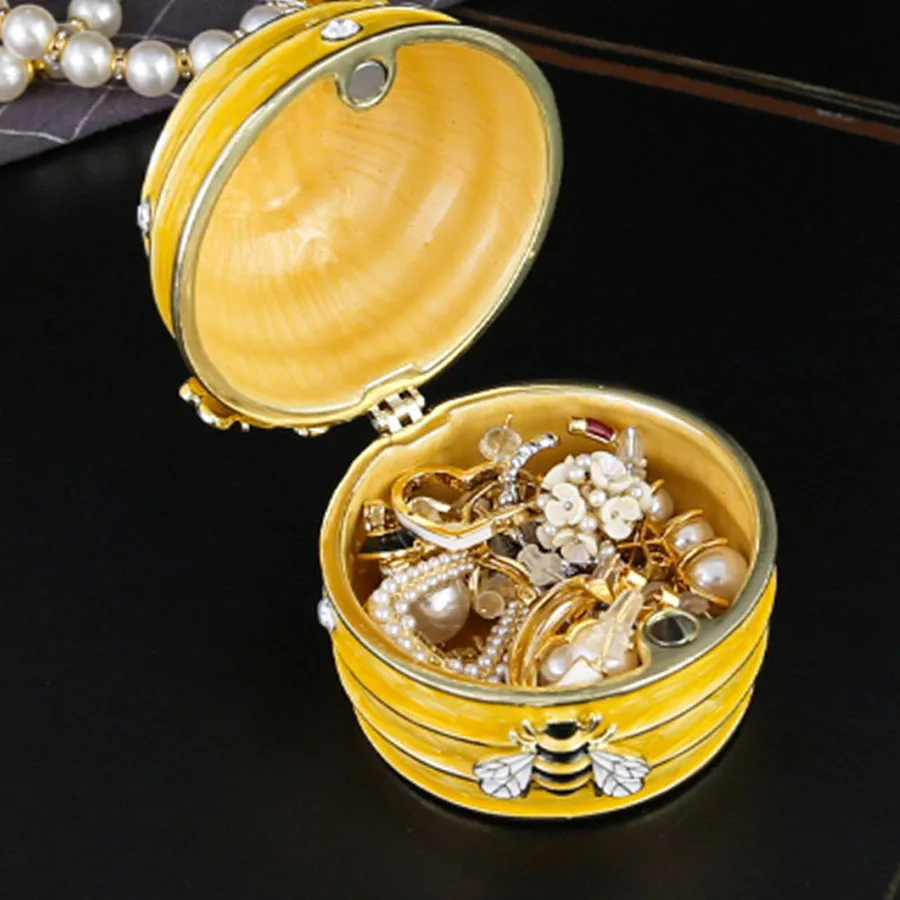 Hand Painted Metal Enamel Hinged Trinket Box Ornamental Mini Jewelry Ring  Organizer Vintage Collectible Figurine Keepsake Box