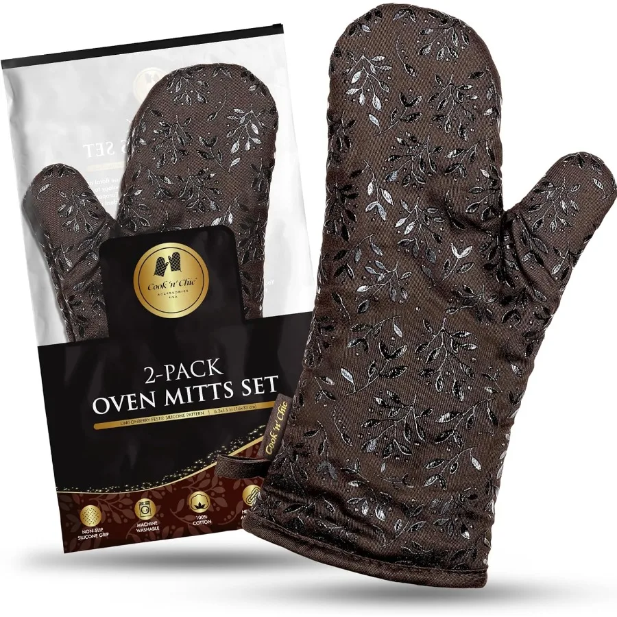 

Premium HeatResistant Oven Mitts for Kitchen Use Stylish and Beautiful Design with NonSlip Platinum Silicone Grip Long and Thic