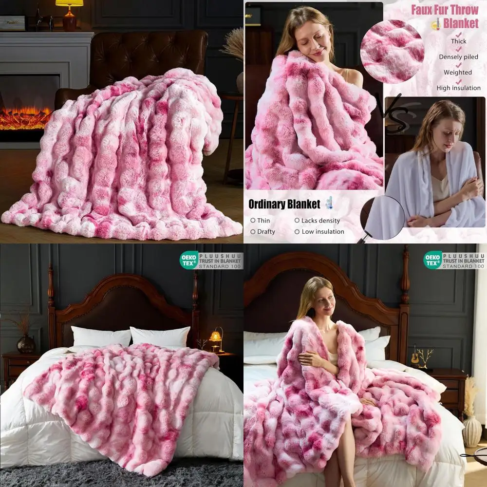 

Уютное плюшевое одеяло из искусственного меха, 60x80 Tie-Dye, розовое, мягкое и теплое для дивана, спальни, гостиной