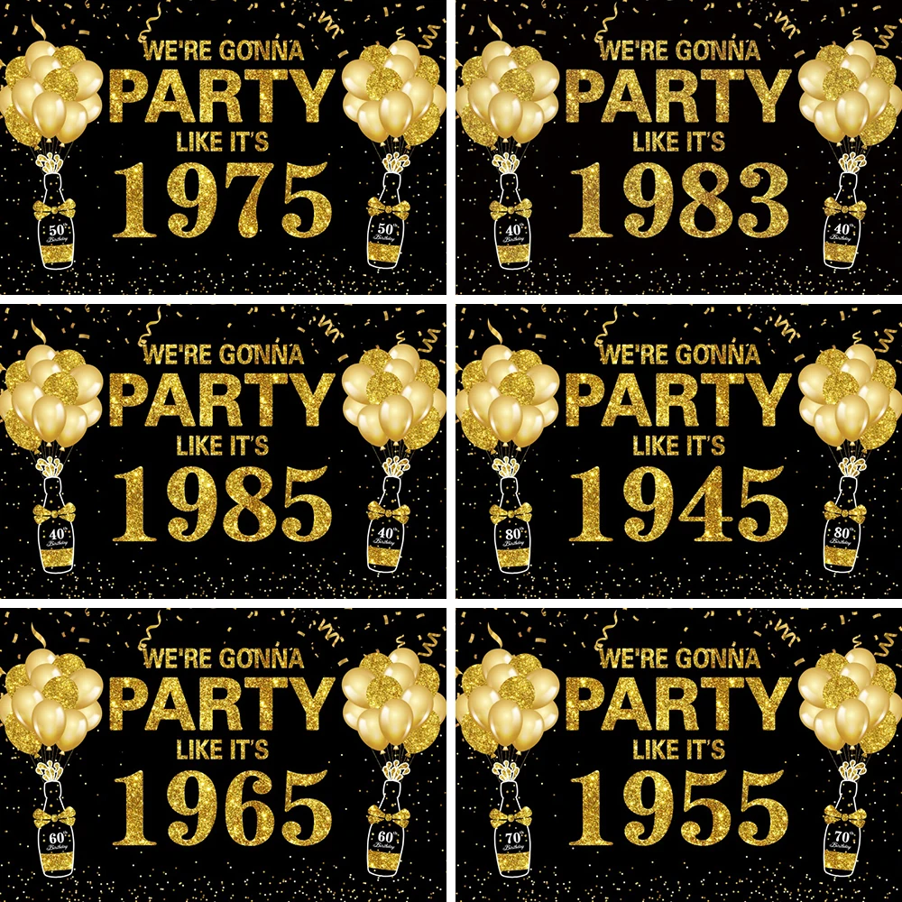 

Glitter Black Gold Balloon Birthday Party Background 50th 60th 75th Adult Birthday 1975 Backdrop Photo Studio Photography Props